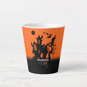 Halloween Nacht Heks en Vleermuizen Jagen op Huis Latte Mok