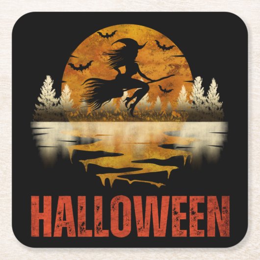 HALLOWEEN NACHT HEKS KARTONNEN ONDERZETTERS (Voorkant)