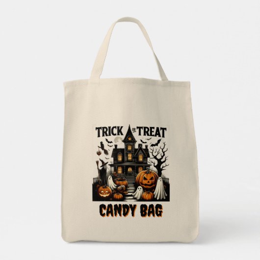 Halloween nacht in een spookhuis met pompoenen tote bag (Achterkant)