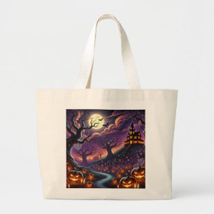 Halloween nacht in het betoverde bos grote tote bag