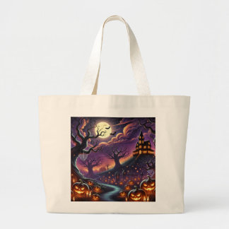 Halloween nacht in het betoverde bos grote tote bag