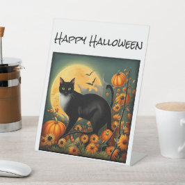 Halloween Nacht Kat T-Shirt Reclamebord Met Voetstuk