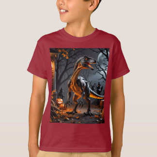 Halloween nacht met een velociraptor t-shirt