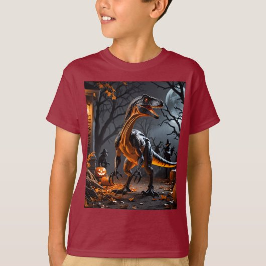 Halloween nacht met een velociraptor t-shirt (Voorkant)