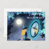 Halloween nacht met heks Briefkaart (Voorkant / Achterkant)