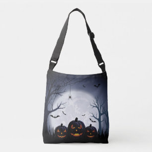 Halloween nacht met pompoen & vliegende vleermuize crossbody tas