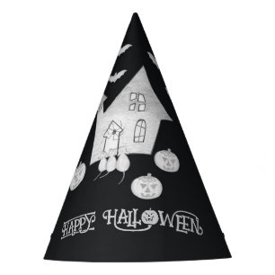 Halloween nacht met spookhuis, vleermuizen, feest feesthoedjes