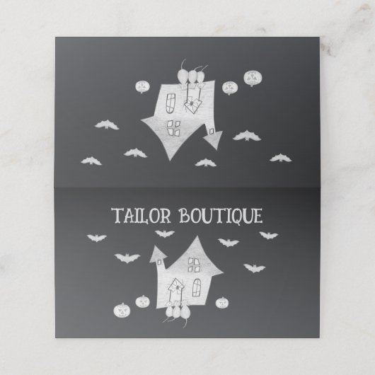 Halloween nacht met spookhuis, vleermuizen, pompoe afsprakenkaart (Buitenkant ongevouwen)