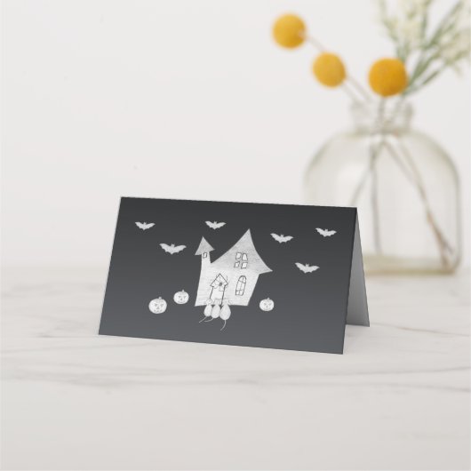 Halloween nacht met spookhuis, vleermuizen, pompoe afsprakenkaart (Achterkant)