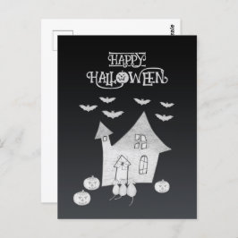 Halloween nacht met spookhuis, vleermuizen, pompoe briefkaart