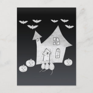 Halloween nacht met spookhuis, vleermuizen, pompoe briefkaart