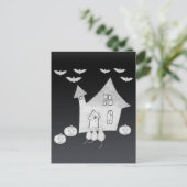 Halloween nacht met spookhuis, vleermuizen, pompoe briefkaart (Staand voorkant)