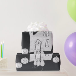 Halloween nacht met spookhuis, vleermuizen, pompoe cadeaupapier