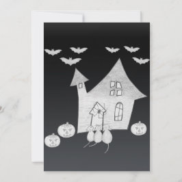 Halloween nacht met spookhuis, vleermuizen, pompoe kaart