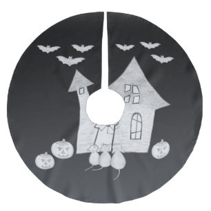 Halloween nacht met spookhuis, vleermuizen, pompoe kerstboom rok