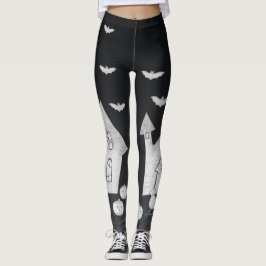 Halloween nacht met spookhuis, vleermuizen, pompoe leggings