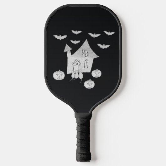 Halloween nacht met spookhuis, vleermuizen, pompoe pickleball paddle (Voorkant)