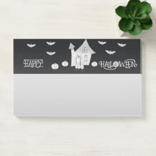 Halloween nacht met spookhuis, vleermuizen, pompoe post-it® notes
