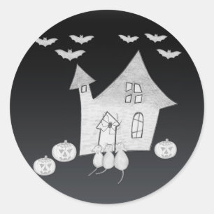 Halloween nacht met spookhuis, vleermuizen, pompoe ronde sticker