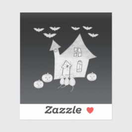 Halloween nacht met spookhuis, vleermuizen, pompoe sticker
