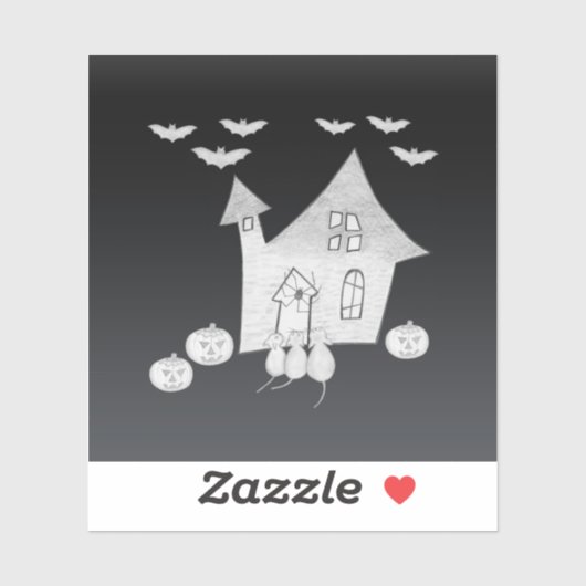 Halloween nacht met spookhuis, vleermuizen, pompoe sticker (Vel)
