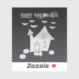 Halloween nacht met spookhuis, vleermuizen, pompoe sticker