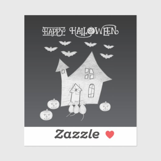 Halloween nacht met spookhuis, vleermuizen, pompoe sticker (Vel)