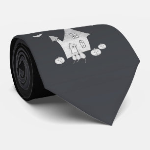 Halloween nacht met spookhuis, vleermuizen, pompoe stropdas