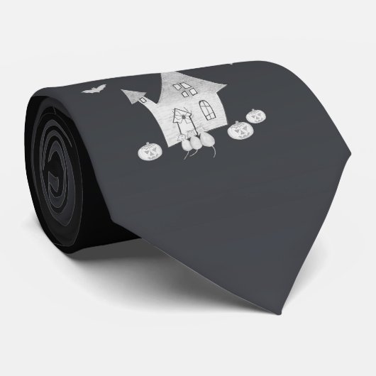 Halloween nacht met spookhuis, vleermuizen, pompoe stropdas (Opgerold)