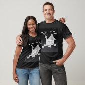 Halloween nacht met spookhuis, vleermuizen, pompoe t-shirt (Unisex)