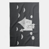 Halloween nacht met spookhuis, vleermuizen, pompoe theedoek (Verticaal)