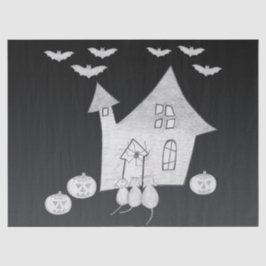 Halloween nacht met spookhuis, vleermuizen, pompoe tissuepapier