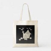 Halloween nacht met spookhuis, vleermuizen, pompoe tote bag (Achterkant)