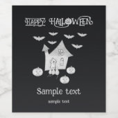 Halloween nacht met spookhuis, vleermuizen, pompoe wijn etiket (Enkel label)