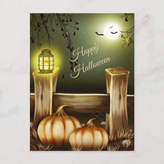 Halloween Nacht op het platteland - Pompoenen en V Feestdagenkaart (Voorkant)