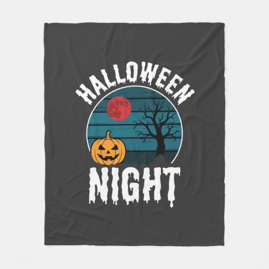 Halloween Nacht Pompoen Boom Vector Fleece Deken (Voorkant)