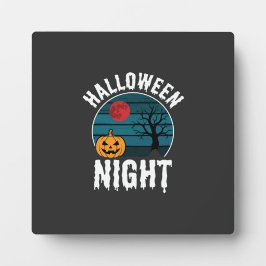 Halloween Nacht Pompoen Boom Vector Fotoplaat (Voorkant)