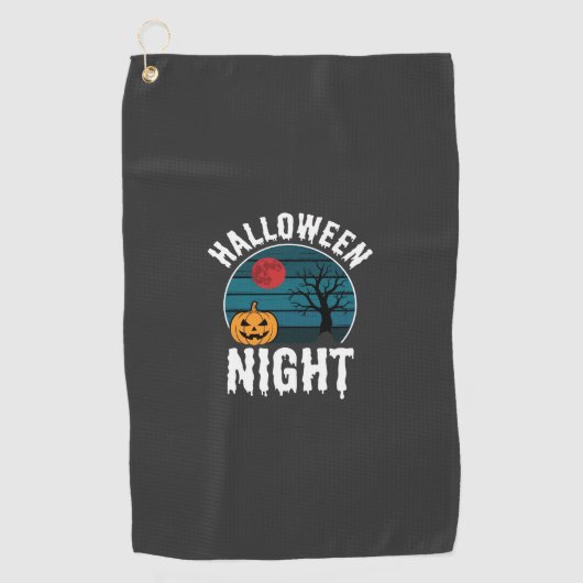Halloween Nacht Pompoen Boom Vector Golfhanddoek (Voorkant)