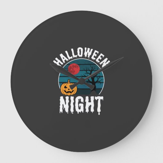 Halloween Nacht Pompoen Boom Vector Grote Klok (Voorkant)
