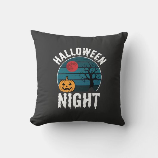 Halloween Nacht Pompoen Boom Vector Kussen (Voorkant)