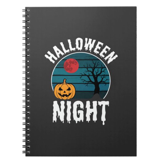 Halloween Nacht Pompoen Boom Vector Notitieboek (Voorkant)