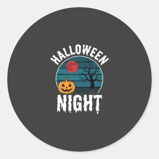 Halloween Nacht Pompoen Boom Vector Ronde Sticker (Voorkant)