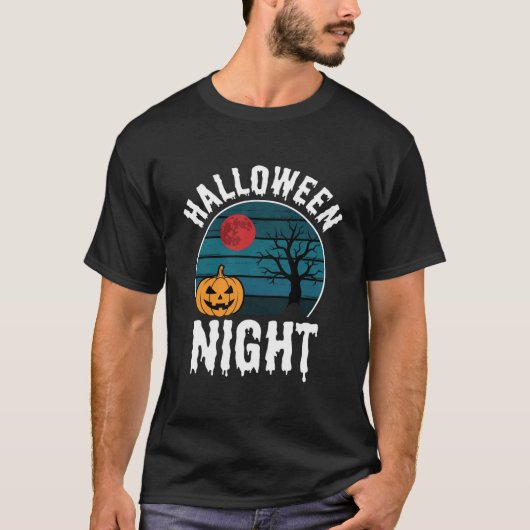 Halloween Nacht Pompoen Boom Vector T-shirt (Voorkant)