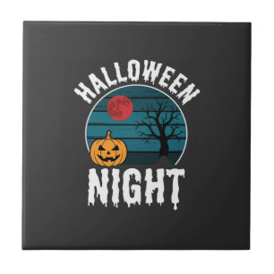 Halloween Nacht Pompoen Boom Vector Tegeltje