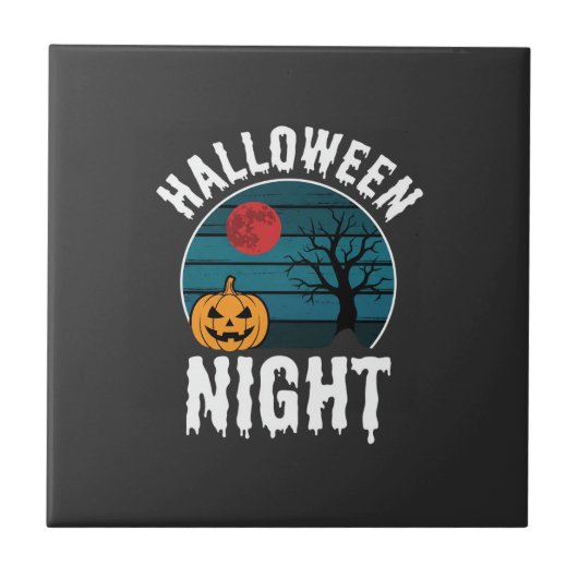 Halloween Nacht Pompoen Boom Vector Tegeltje (Voorkant)