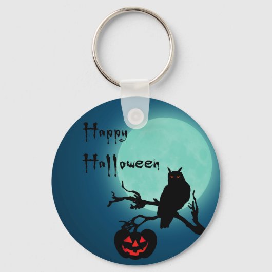 Halloween Nacht Pompoen Uil Sleutelhanger (Voorkant)