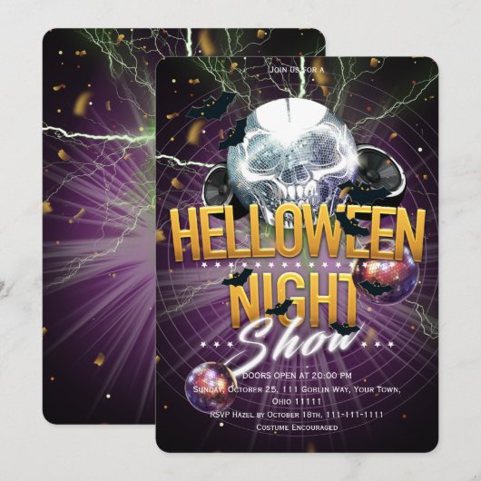 Halloween Nacht Show Disco Schedel Kaart (Voorkant / Achterkant)