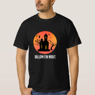 Halloween Nacht Spokenhuis Uilen Volle Maan Silhou T-shirt