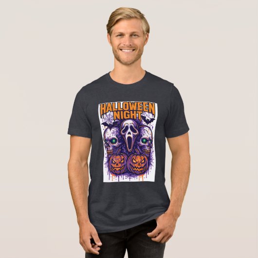 halloween nacht Tri-Blend shirt (Voorkant volledig)