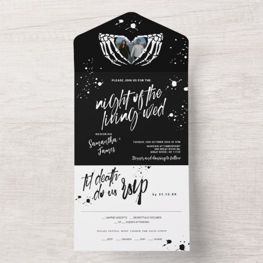 Halloween Nacht van de Levende Wed Bruiloft All In One Uitnodiging (Binnen)